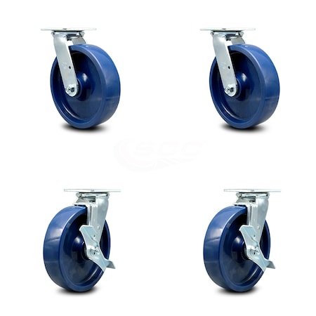 Service Caster 8 Inch Solid Polyurethane Swivel Caster Set with Ball Bearing 2 Brake SCC SCC-30CS820-SPUB-2-TLB-2